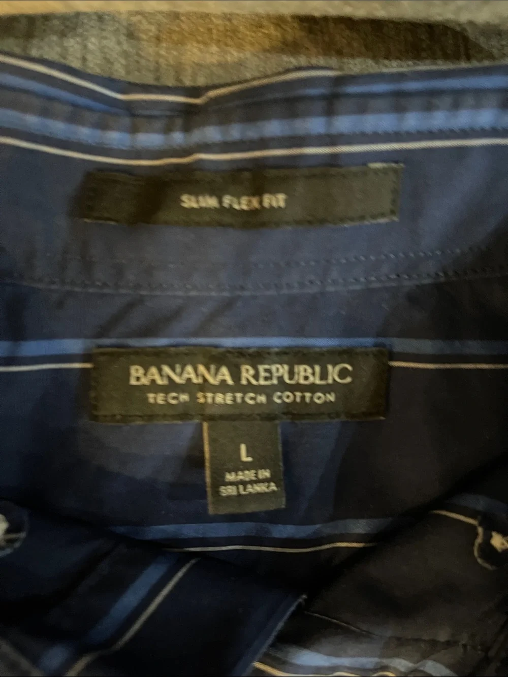 Banana Republic Navy Blue Short-Sleeve Button-Down Stripe Shirt